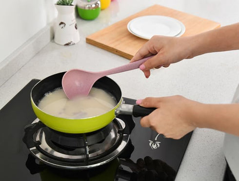 Eco-friendly Wheat Straw Spoons, Wheat Straw Soup Spoon, Soup Spoon for Cooking, Wheat Straw Cooking Spoons, Cooking Utensils (Pink)