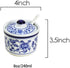 Retro Ceramic Blue and White Sugar Bowl, Seasoning Pot Storage Jar with Lid