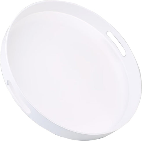 Round White Decorative Serving Tray with Handles, 13 Versatile Ottoman Tray for
