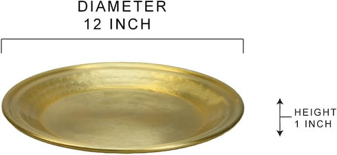 12" Serene Spaces Living Brass-Look Aluminum Round Tray, Handcrafted in India, Decorative Vanity Tray, Organizer
