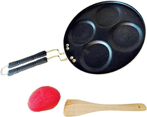 Satre Online Non Stick Aluminium 4 Cavity Uttapa Pan with Handle, Mini Appam Maker - Black