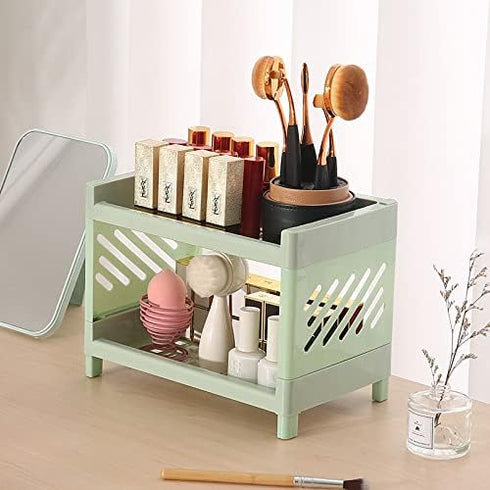 2 Tier Plastic Countertop Shelf Organizer Storage Rack, Multifunction Kitchen Spice Rack and Bathroom Shelf Organizer