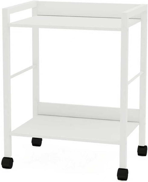 2-Tier Rolling Utility Cart with White Shelves and White Metal Frame, Industrial