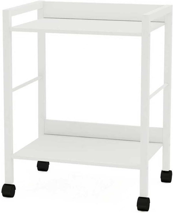 2-Tier Rolling Utility Cart with White Shelves and White Metal Frame, Industrial