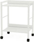 2-Tier Rolling Utility Cart with White Shelves and White Metal Frame, Industrial