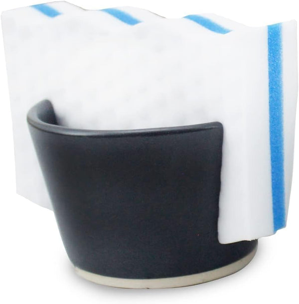 Roro Ceramic Matte Black Sponge Holder for Kitchen Sink, Countertop Soap Dispenser with Unglazed Underneath