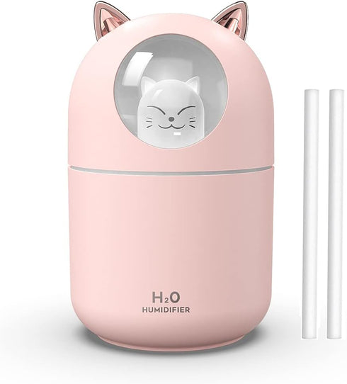Portable Small Humidifier, 300ml Mini Cool Mist USB Humidifier with Night Light, Auto Shut-Off, Ultra-Quiet, 2 Spray
