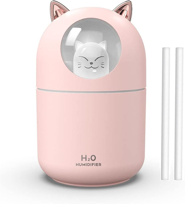 Portable Small Humidifier, 300ml Mini Cool Mist USB Humidifier with Night Light, Auto Shut-Off, Ultra-Quiet, 2 Spray