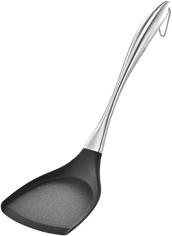 Honglida Premium Silicone Wok Turner - BPA Free Spatula with Stainless Steel Handle (Black)