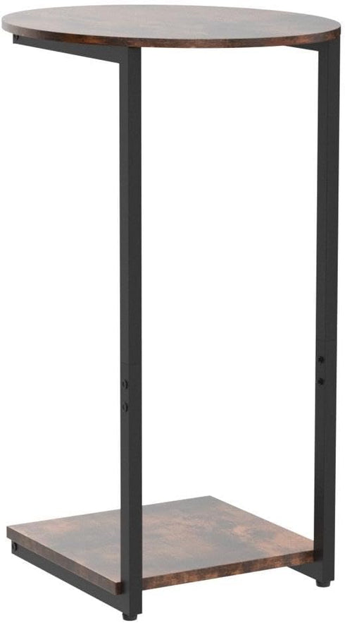Hosfais Side Table Small End Table, C-Shaped Wood Sofa Table with Metal Frame for Living Room, Bedroom, Small Spaces