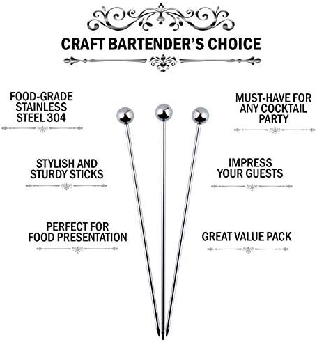 Premium Stainless Steel Cocktail Picks, 24 Pack, 4 Inch Cocktail Skewers for Drinks