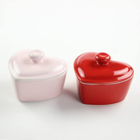 Heart-Shaped Ceramic Baking Bowl with Lid, 5 OZ Rice Bowl - Red
