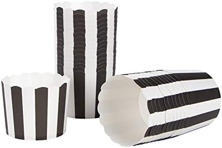 Webake Nonstick Paper Baking Cups - Set of 50 Black Stripe for Popcorn Cupcake, 6oz Cupcake Bath Bomb, Muffin Case for