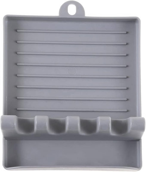 Kitchen Utensil Rest - Heat-Resistant Spoon Holder for Spoons, Ladles, Tongs & More - 2 Pack (White & Grey)