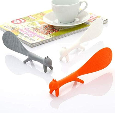 Pack of 3 Lovely Squirrel Shape Standing Spoon Non-stick Rice Spoon Fashion Rice Cooker Dishes Filled Scoop Shovel Creative Household Kitchen Tools
