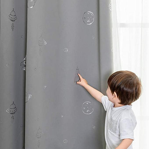 63 Inches Grommet Set 2 Vangao Grey Kids Curtains for Boys Bedroom Space Theme Blackout Curtains for Kids Nursery Girls
