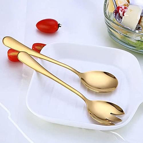 Salad Server Set Stainless Steel Salad Servers Salad Spoons and Fork Salad Serving Utensils Salad Lifters for Tossing and Serving Pack of 2 (Gold)