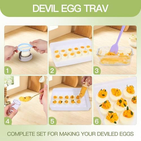 fertilfy 90 (Set 3),Plastic Deviled Egg Containers with Lid Easter Deviled Egg Tray Carrier with Handl Injector Piping
