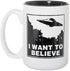 Artisan Owl I Want to Believe UFO Mug, 15oz Funny Alien Tea & Coffee Cup for Sci-Fi Fans in Black Inlay