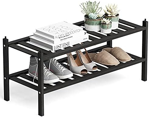 Dranixly Shoe Rack, 2-Tier Bamboo Stackable Shelf Storage Organizer, Stand for Closet, Entryway
