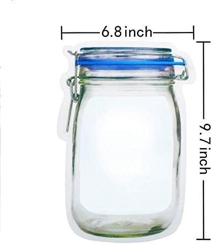 20 Pack 1000ml (9.6x6.6inch) Reusable Mason Jar Bags for Candy & Snacks - Leakproof Storage & Display