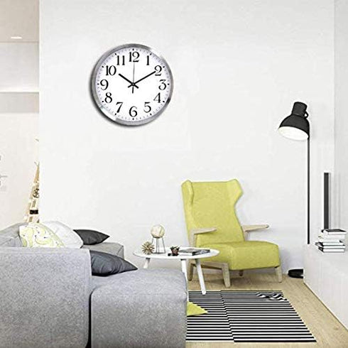 TopOne Silent Wall Clock, Battery Operated 12 inch Silver Aluminum Quartz Decor for Kitchen, Home, School
