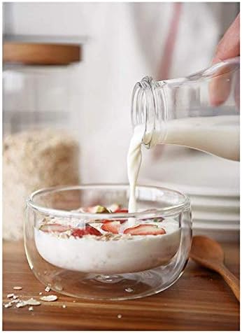 High Temperature Resistant Double Layer Glass Bowl, Borosilicate Heat-Resistant Transparent Fruit Salad Bowl (250ml)
