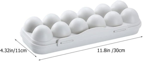 Egg Holder Refrigerator Storage Container, 12 Count Plastic Covered Egg Tray, Dozen-section Carrier Bin with Lid