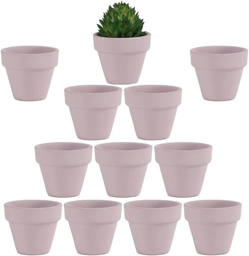 Yishang 1.9 Inch Tiny Pink Terracotta Pots, Pack of 12 Mini White Clay Planters with Drainage Holes for Tiny Cactus