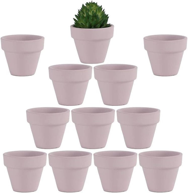 Yishang 1.9 Inch Tiny Pink Terracotta Pots, Pack of 12 Mini White Clay Planters with Drainage Holes for Tiny Cactus