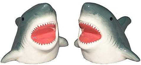 Nautical Shark Salt & Pepper Shaker Set - Ceramic Shakers for Coastal Kitchen Decor, Beach House Decorations