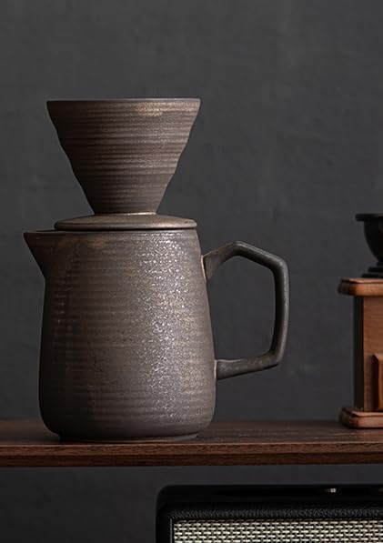 Pour Over Coffee Maker, Ceramic with 100 pcs V60 Paper Filter, 20oz/600ml Dripper in Retro Gold