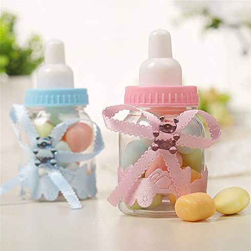 3.5 Inches Mini Plastic Candy Bottle Baby Bottle Shower Favor, 2 Dozens, Pink Ornamented, Baby Shower Supplies
