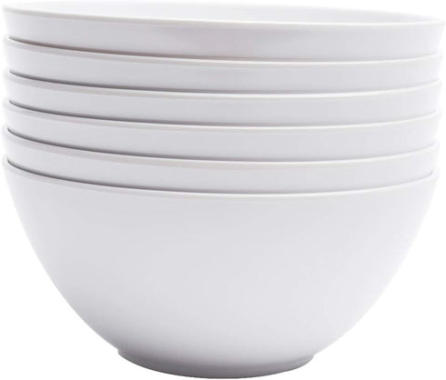 Melamine Cereal Bowls Set of 6, 28oz White Unbreakable Soup Bowls, Dishwasher Safe for Kitchen