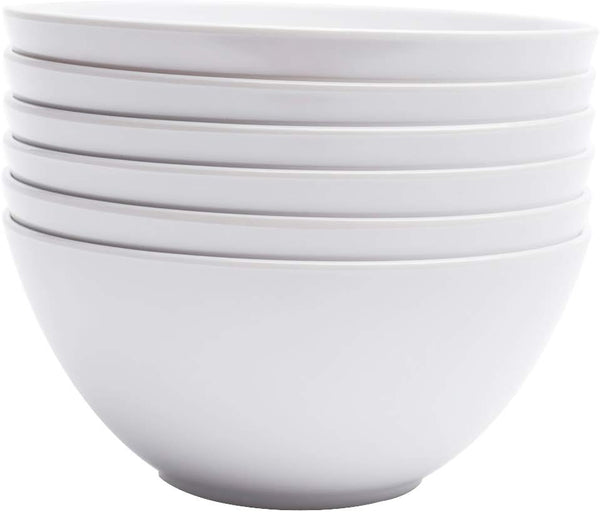 Melamine Cereal Bowls Set of 6, 28oz White Unbreakable Soup Bowls, Dishwasher Safe for Kitchen