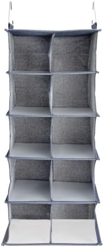 Closet 10 Household Essentials Hanging Cotton Blend and Plastic Shoe Organizer with Storage Compartments, Denim
