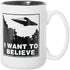 Artisan Owl I Want to Believe UFO Mug, 15oz Funny Alien Tea & Coffee Cup for Sci-Fi Fans in Black Inlay