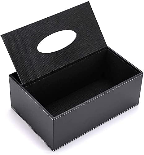 PU Leather Tissue Box Cover, Multifunctional Holder for Stationery and Remote Control, Stylish Desktop Organizer (Black)