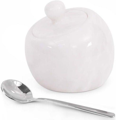 Radicaln Marble Salt Cellar with Lid 3" Inch White Salt Jar &
