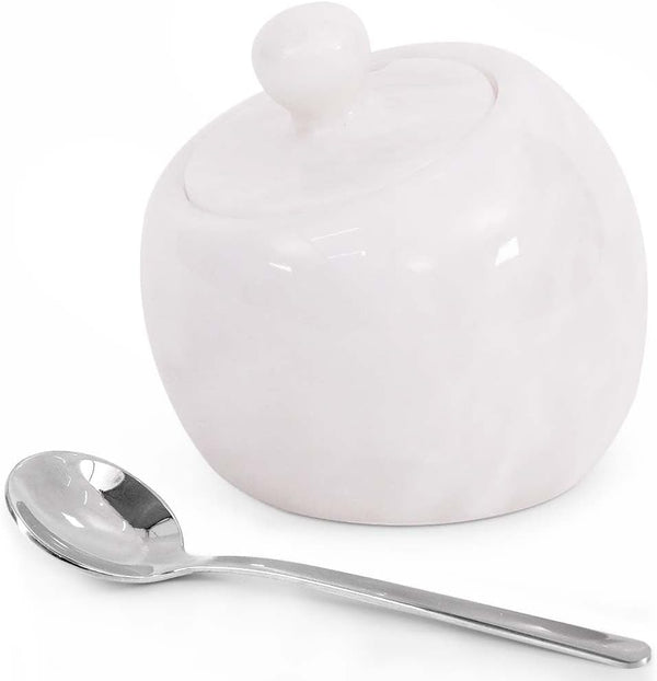 Radicaln Marble Salt Cellar with Lid 3" Inch White Salt Jar &