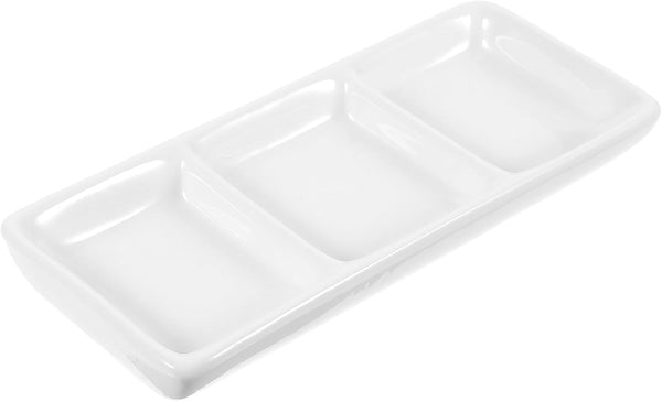 BESTonZON 3 Compartment Ceramic Dipping Bowls, 6 inch Rectangular Divided Plate for Sushi, Candy, Tomato Sauce