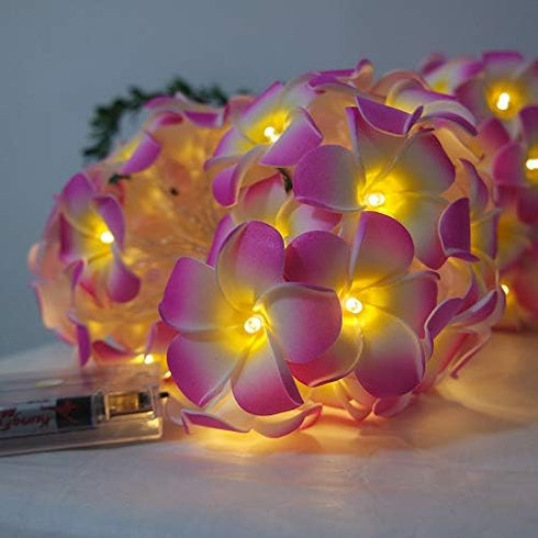 Lxcom Lighting Plumeria Flower String Lights 20LED Battery Powered Fairy Lights for Christmas Party Home Wedding