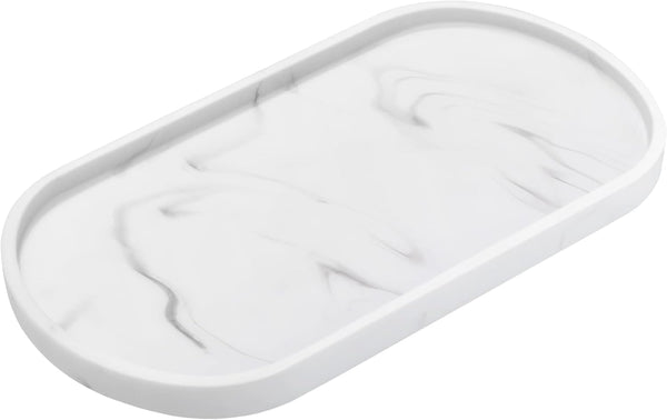 Luxspire Vanity Tray, Oval Toilet Tank Storage Tray for Bathroom Countertop Organization, Medium Marble White