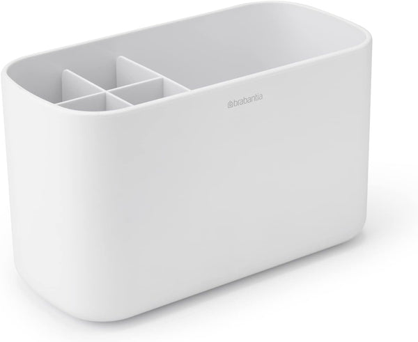 Brabantia Renew Bathroom Caddy (White), Compartments for Toothbrushes, Soap, Nonslip Base with Drainage Holes