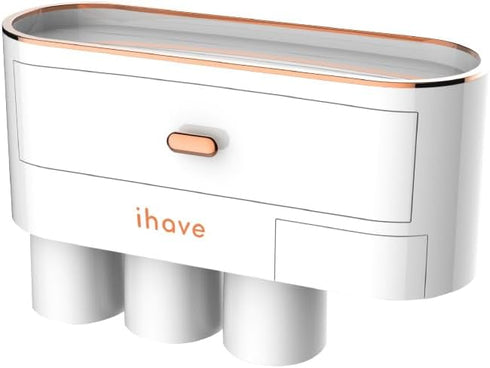 iHave 3 Cups Toothbrush Holders for Bathrooms, Wall Mounted Organizer with Large Capacity Drawer and Tray