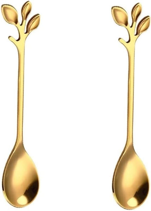2 Pack Stainless Steel Leaf Coffee Spoon - 4.7 inch Dessert Spoons for Stirring, Mixing & Ice Cream