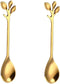 2 Pack Stainless Steel Leaf Coffee Spoon - 4.7 inch Dessert Spoons for Stirring, Mixing & Ice Cream