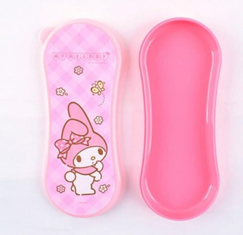 Cute Pink Melody Fork and Spoon Set - Flatware with Case, Tableware Set with Cute Figure, Medium Size