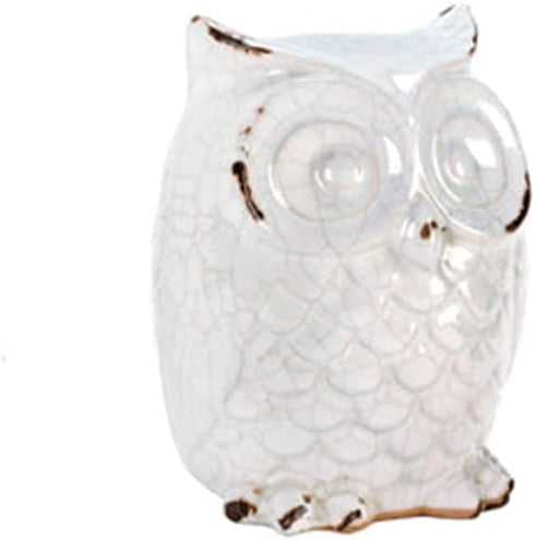 Distressed White Owl Figurine, 4.62x4.75x6.5"
