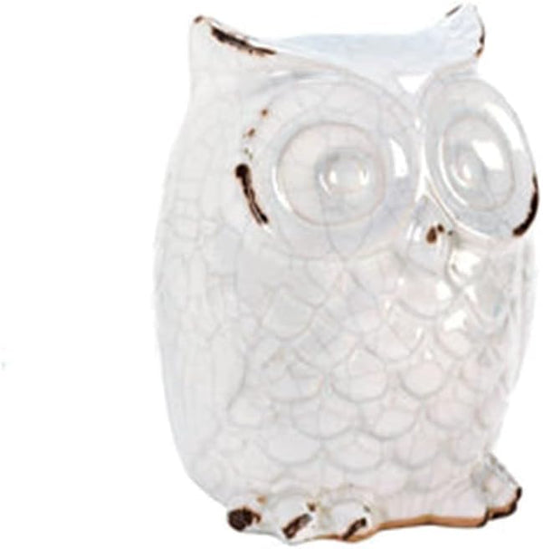Distressed White Owl Figurine, 4.62x4.75x6.5"